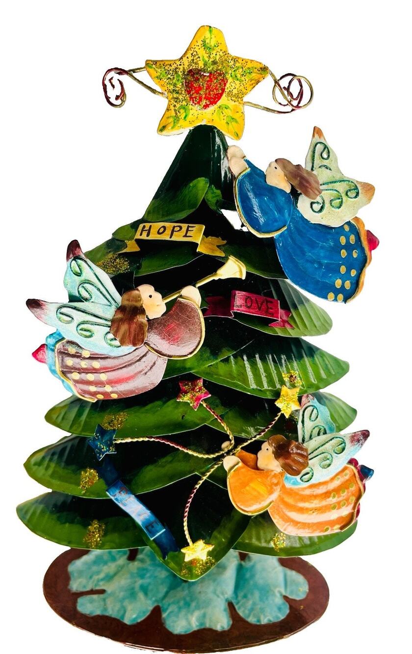 Metal Christmas Tree w Angels Cottagecore WHIMSICAL TREE Decor Holiday 18”